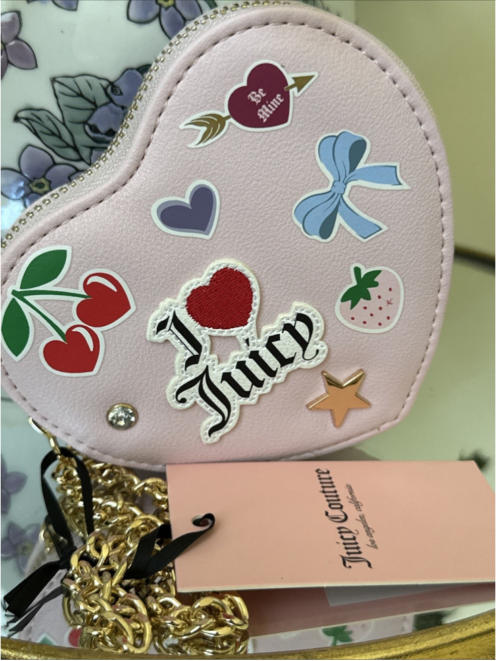 Juicy Couture All Things Juicy Heart Mini Wristlet Card Holder Chiffon Pink NWT
